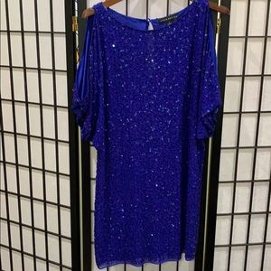 Aidan Mattox Blue Sequin Dress Cold Shoulder
